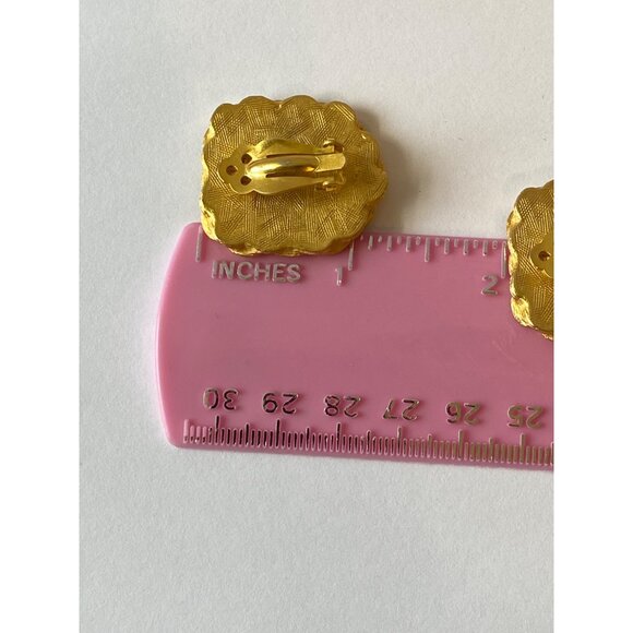 Gold-Tone Heraldic Shield Clip-On Earrings J0216 - Picture 7 of 7